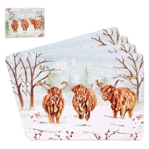 Lesser & Pavey Xmas Set of 4 Highland Cow Placemats