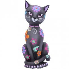 Hippy Kitty Black Cat Figurine - 26cm