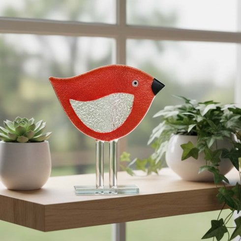 Nobile Glassware 15cm Glass Red Bird Ornament