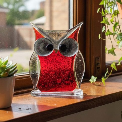 Nobile Glassware 16cm Red Glass Owl Ornament