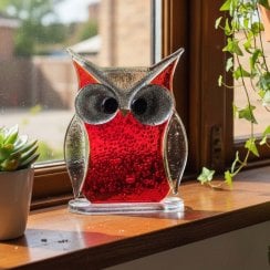 16cm Red Glass Owl Ornament