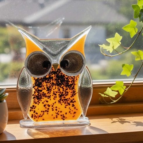 Nobile Glassware 22cm Brown Glass Owl Ornament
