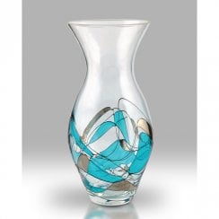 31cm Teal Mosaic Tulip Glass Vase
