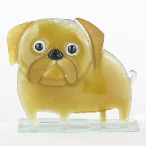 Nobile Glassware Fused Fawn Glass Pug Ornament
