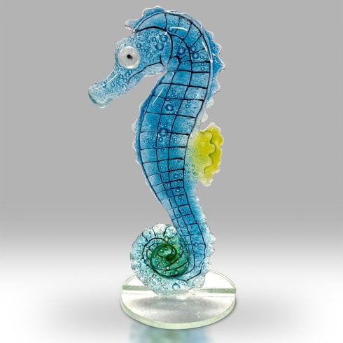 Nobile Glassware Fused Glass Blue Seahorse