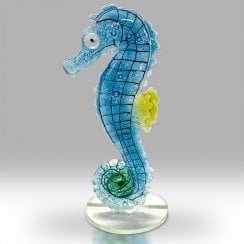 Nobile Glassware Fused Glass Blue Seahorse
