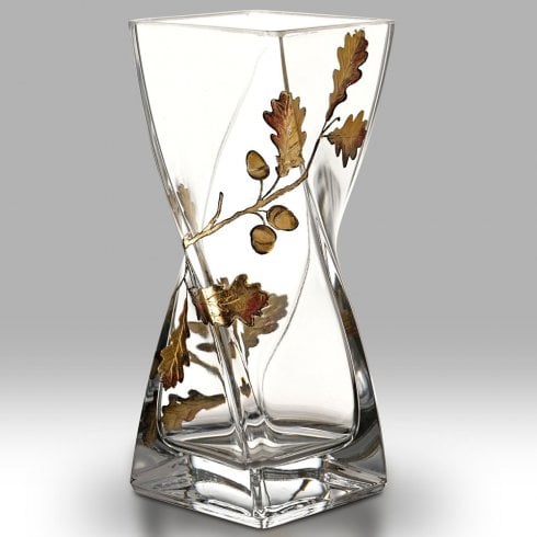 Nobile Glassware Gold Oak Leaf 20cm Twist Vase