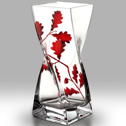 Nobile Glassware Ruby Oak Leaf 20cm Twist Vase