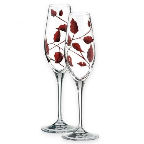 Nobile Glassware Set of 2 Ruby Leaf Champagne Glasses