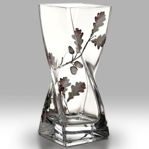Nobile Glassware Silver Oak Leaf 20cm Twist Vase