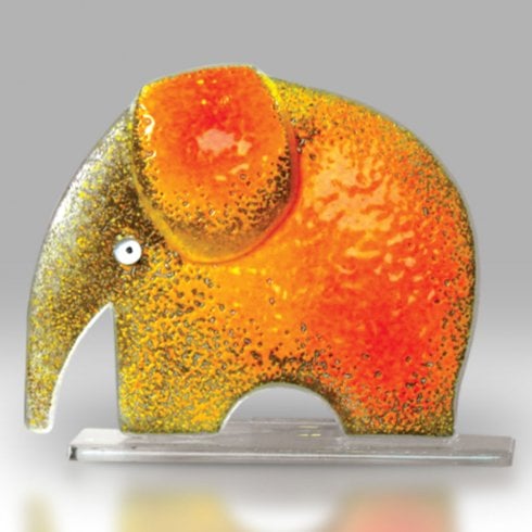 Nobile Glassware Small Amber Fused Glass Elephant - Trunk Down