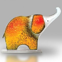 Small Amber Fused Glass Elephant - Trunk Up