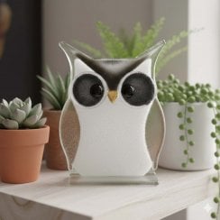 Small Fused Glass White Owl Ornament