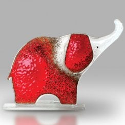 Small Red Fused Glass Elephant - Trunk Up