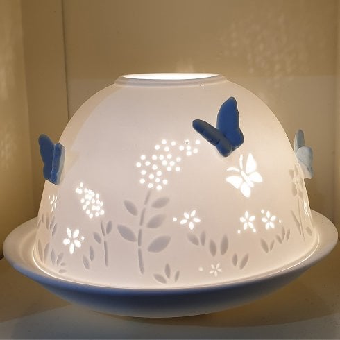 Nordic Lights Blue Butterfly Tealight Candle Shade & Tray