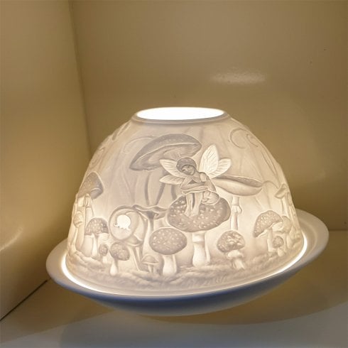 Nordic Lights Fairy On Mushroom Tealight Candle Shade & Tray
