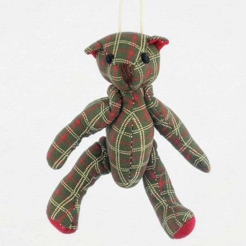 Olive Green Tartan Teddy Bear Christmas Tree Decoration