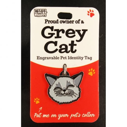 Wags & Whiskers Pet Cat Identity Tag - Grey Cat