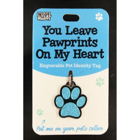 Wags & Whiskers Pet Identity Tag - Pawprints (Blue)