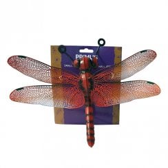 Small Metal Dragonfly Home Garden Wall Art Ornament - Red