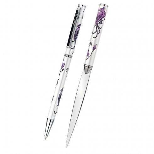Sea Gems Pen/Knife Set - Birds Of Paradise White/Purple