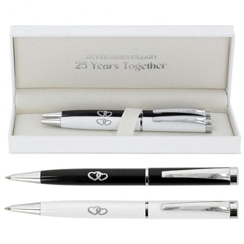 Shudehill Giftware Bridgewater 25 Years Silver Anniversary Pen Set