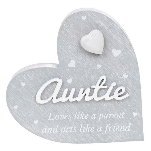 Shudehill Giftware Cherished Hearts Cool Grey Standing Heart Ornament - Auntie
