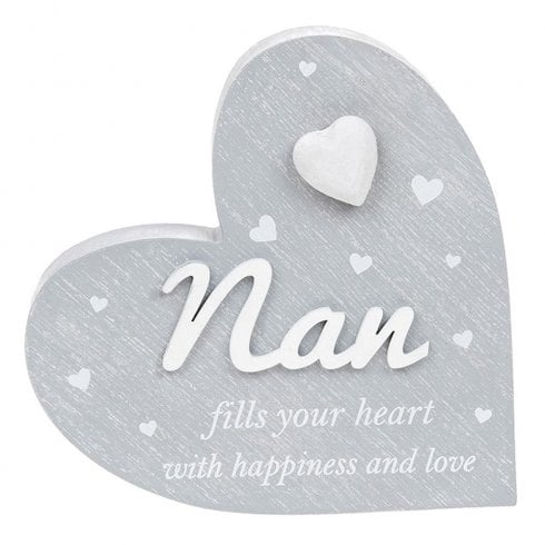 Shudehill Giftware Cherished Hearts Cool Grey Standing Heart Ornament - Nan
