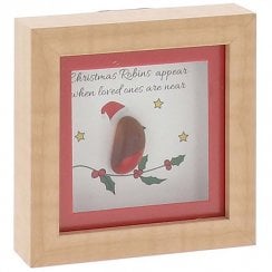 Pebble Glass Mini Plaque Xmas Robin