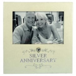 Silver Anniversary 6" x 4" Photo Frame With Jewelled Heart