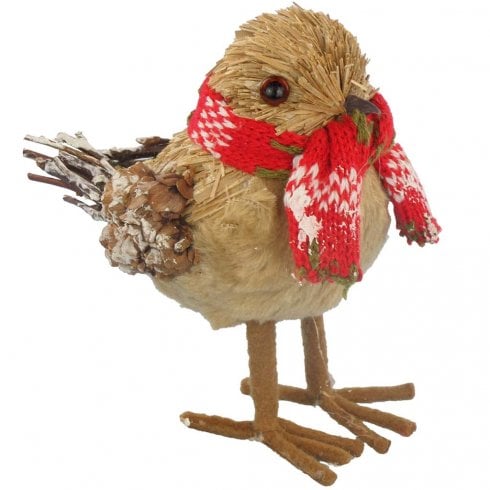 The Present Shop Festive Bristle Robin with Scarf Christmas Decoration