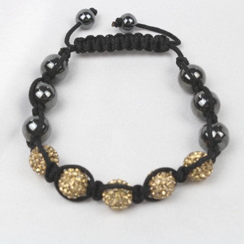 The Present Shop Men's Black Macrame Gold & Hematite Beaded Bracelet