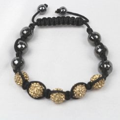 Men's Black Macrame Gold & Hematite Beaded Bracelet