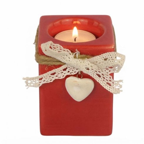 The Present Shop Red Ceramic Tealight Holder