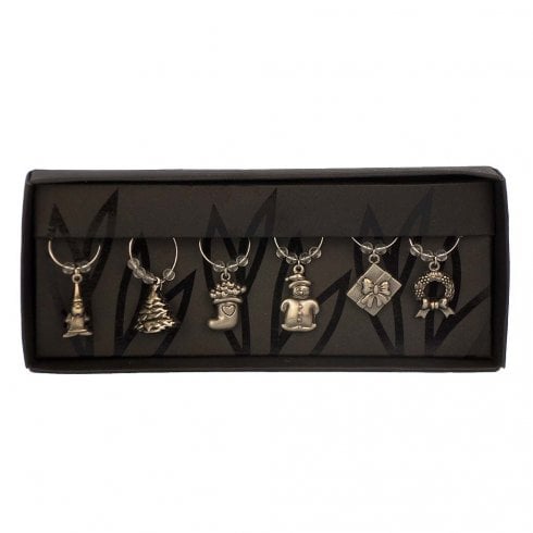 The Present Shop Set of 6 Festive Silver Wine Glass Charms
