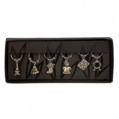Set of 6 Festive Silver Wine Glass Charms