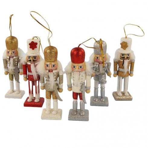 The Present Shop Set of 6 Glitter Nutcracker Hanging Christmas Ornaments