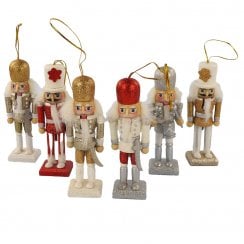 Set of 6 Glitter Nutcracker Hanging Christmas Ornaments