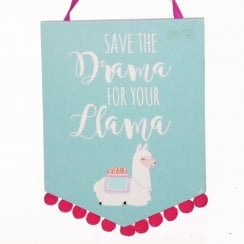 Teal Llama Pom Pom Plaque