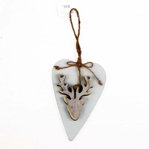 The Present Shop Wooden Heart & Stag Hanging Ornament