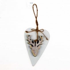 Wooden Heart & Stag Hanging Ornament