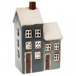 Village Pottery 2 House Tealight Holder - Grey/Navy 