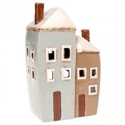 Village Pottery 2 Houses Ceramic Tealight Candle Holder