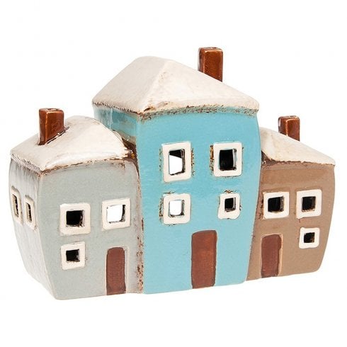 Village Pottery 3 Houses Ceramic Tealight Holder