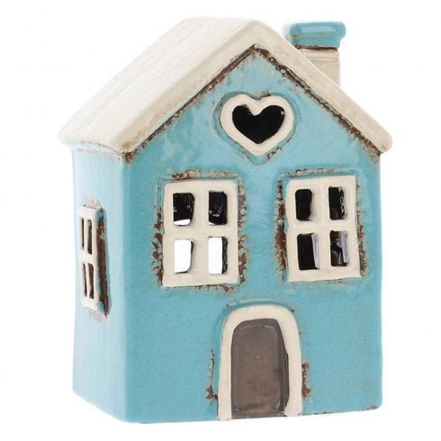 Village Pottery Aqua Heart House Mini Tealight Holder