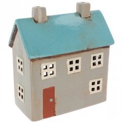 Village Pottery Blue Roof House Tealight Holder