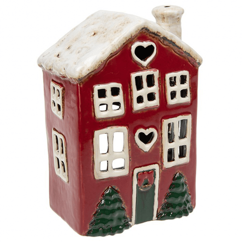 Village Pottery Heart House Christmas Tealight Holder