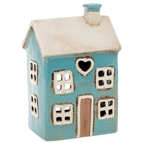 Village Pottery Heart House Tealight Holder - Blue