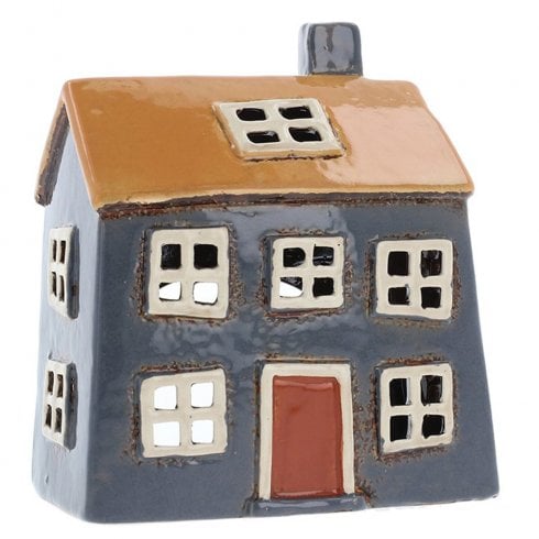 Village Pottery House Tealight Holder - Blue/Yellow
