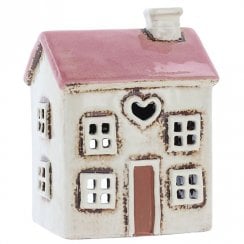 Village Pottery Mini Cream/Pink House With Heart Tealight Holder